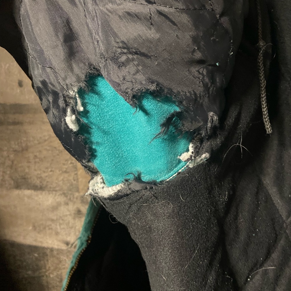 Vintage Carhartt Men’s faded Teal Distressed Hooded Work Jacket XL - Picture 9 of 12